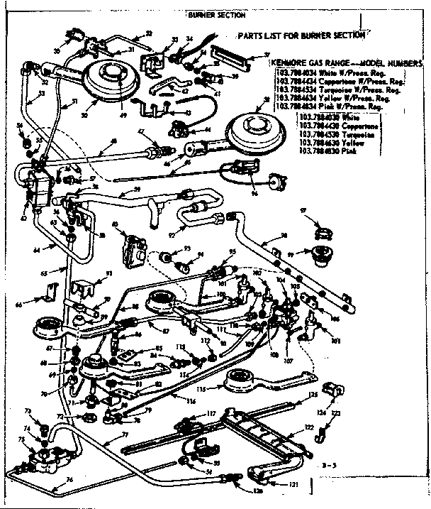 Kenmore 1037884534 burner section diagram