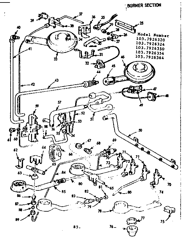 Kenmore 1037926324 burner section diagram