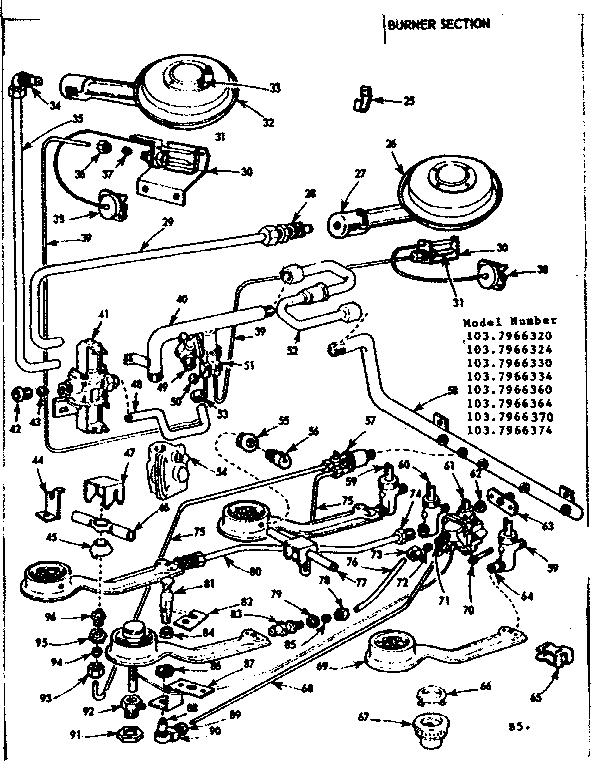 Kenmore 1037966374 burner section diagram