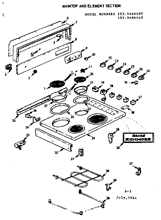 Kenmore 1039466400 maintop and element section diagram