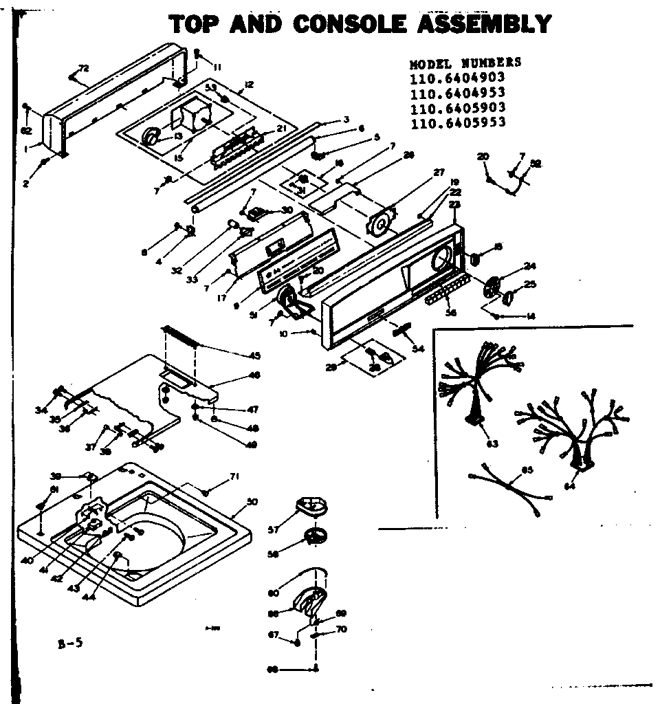 Kenmore 1106405953 top and console assembly diagram