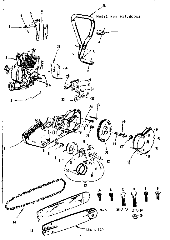 Craftsman 91760045 engine / chain and guide bar diagram