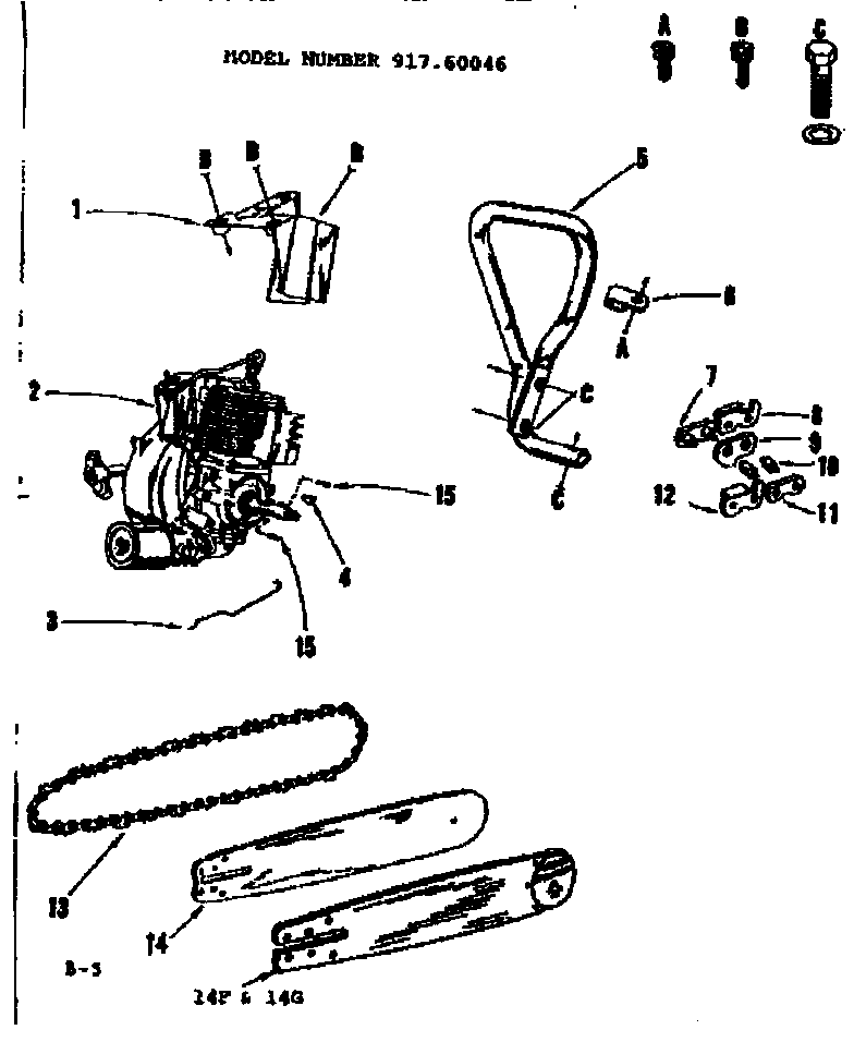 Craftsman 91760046 engine / chain and guide bar diagram