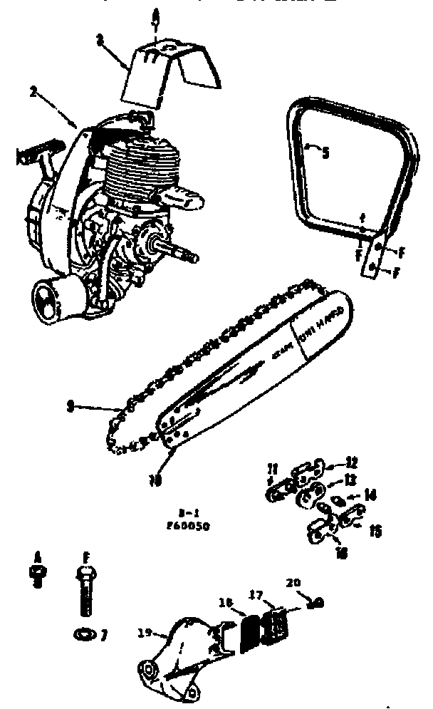 Craftsman 91760050 engine/ chain and guide bar diagram