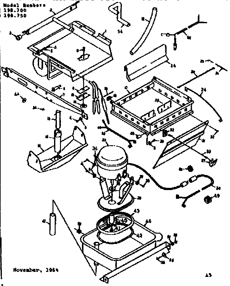 Kenmore 198750 ice cube maker evaporator, ice cutter grid and pump parts diagram