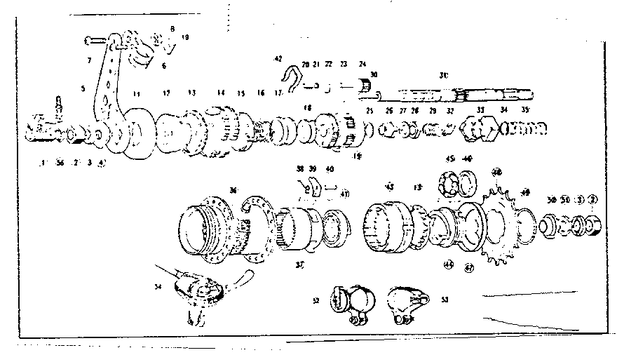 Sears 502473990 three-speed hub with coaster brake diagram