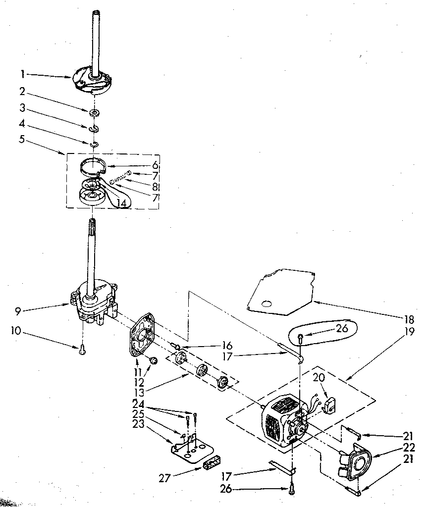Kenmore 11082673110 brake clutch, gearcase, motor and pump diagram