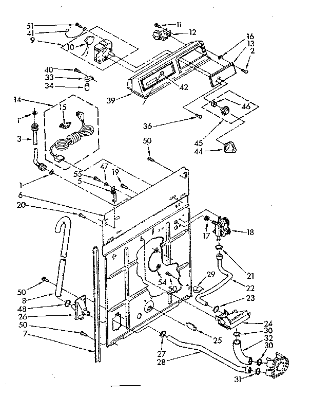 Kenmore 11081310140 control and rear panel parts diagram