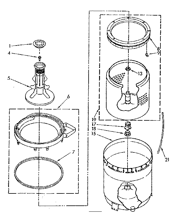 Kenmore 11081310140 agitator, basket and tub parts diagram