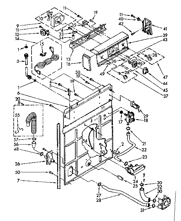 Kenmore 11081375860 controls and rear panel parts diagram
