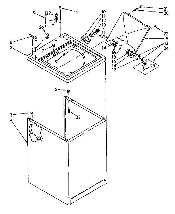 Kenmore 11081361350 top and cabinet diagram