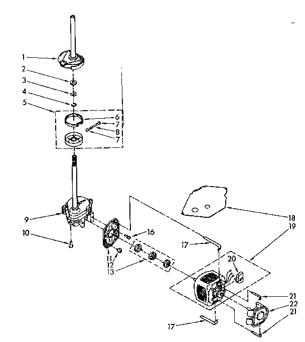 Kenmore 11081361350 brake, clutch, gearcase, motor and pump parts diagram