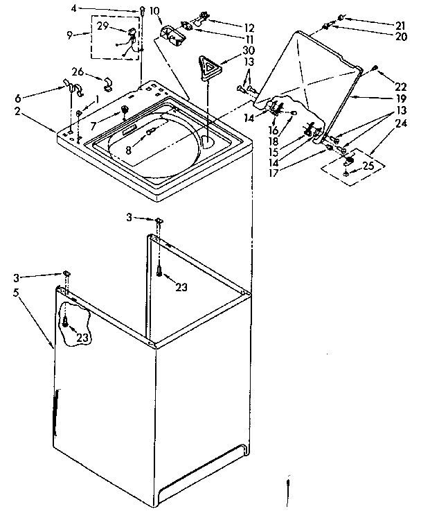 Kenmore 11081476840 top and cabinet parts diagram