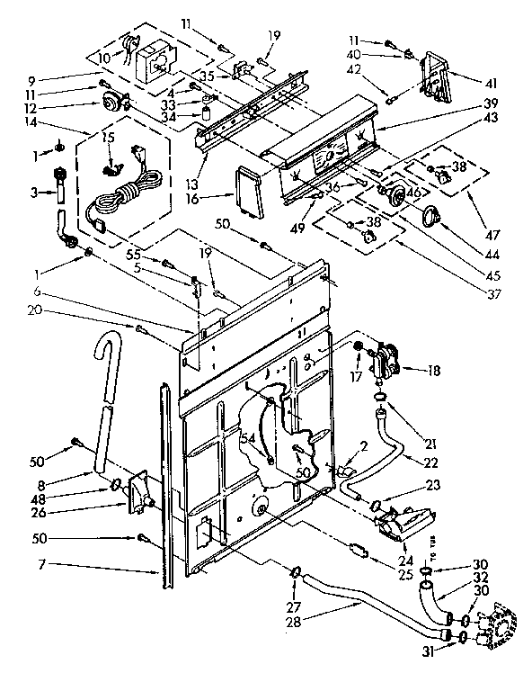 Kenmore 11081476840 controls and rear panel parts diagram
