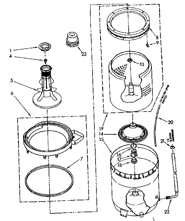 Kenmore 11081476840 agitator, basket and tub parts diagram