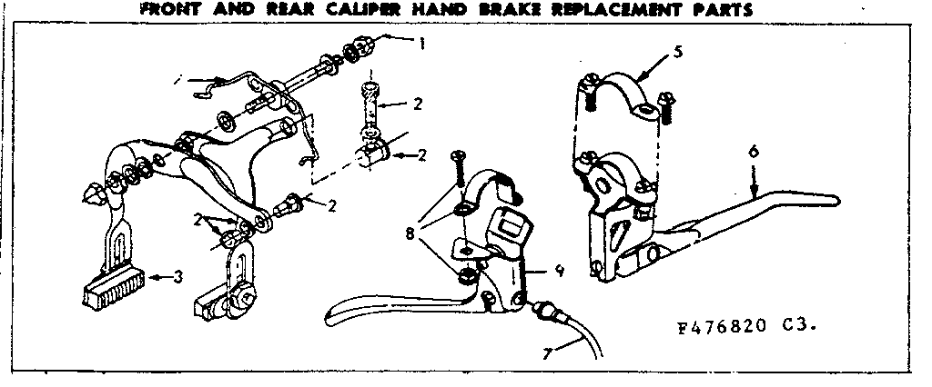 Sears 502476820 front & rear caliper hand brake replacement parts diagram