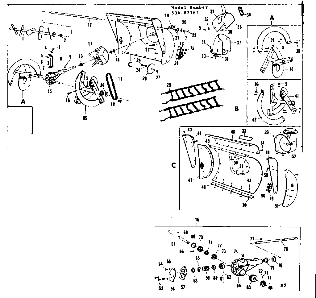 Craftsman 53682567 auger and gear case assembly diagram