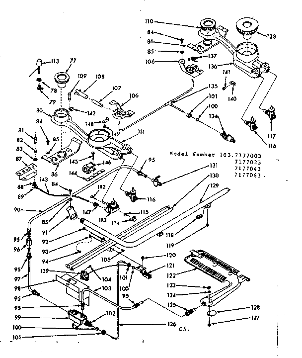 Kenmore 1037177023 burner section diagram
