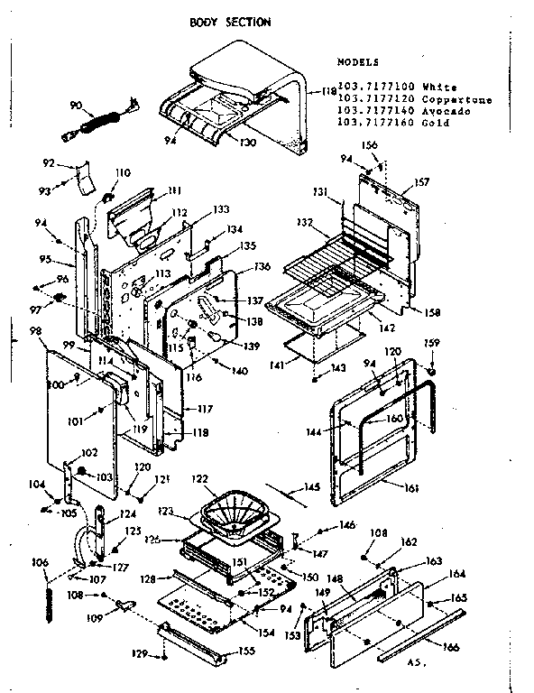 Kenmore 1037177160 body section diagram