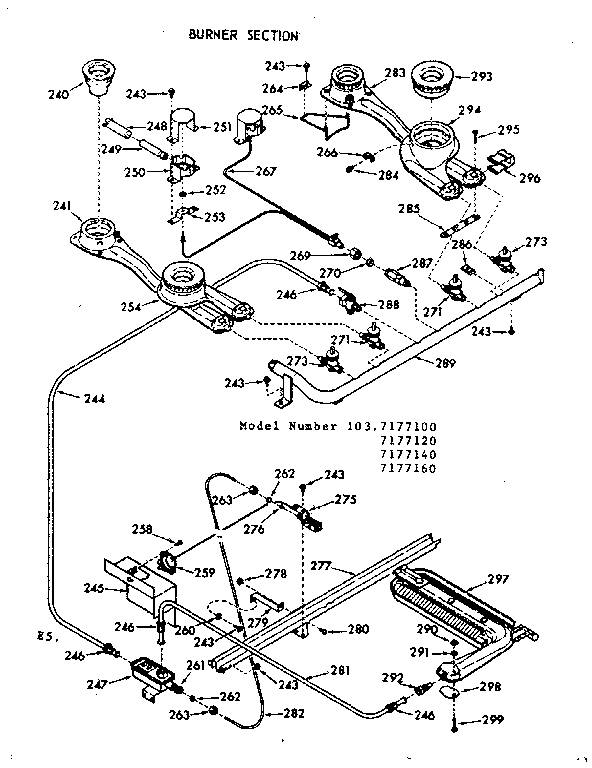 Kenmore 1037177160 burner section diagram