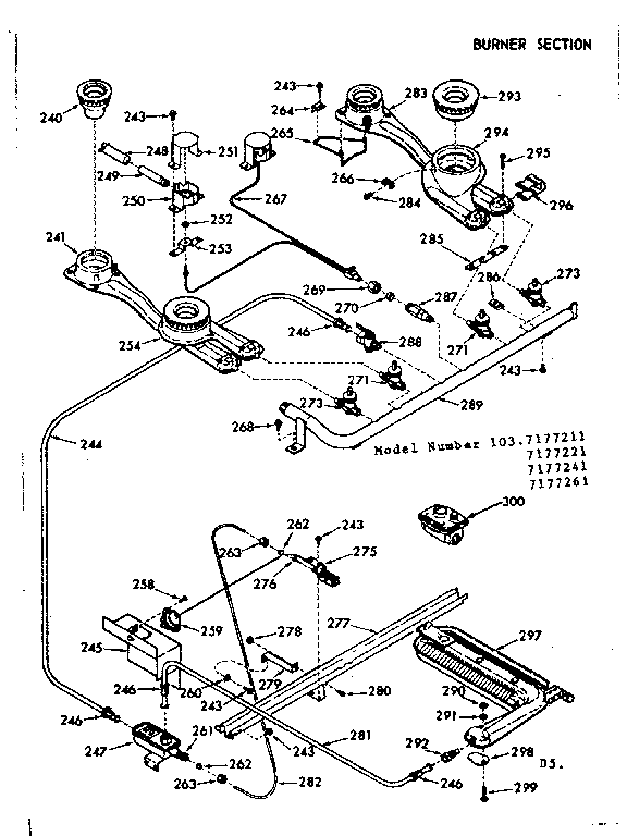 Kenmore 1037177261 burner section diagram