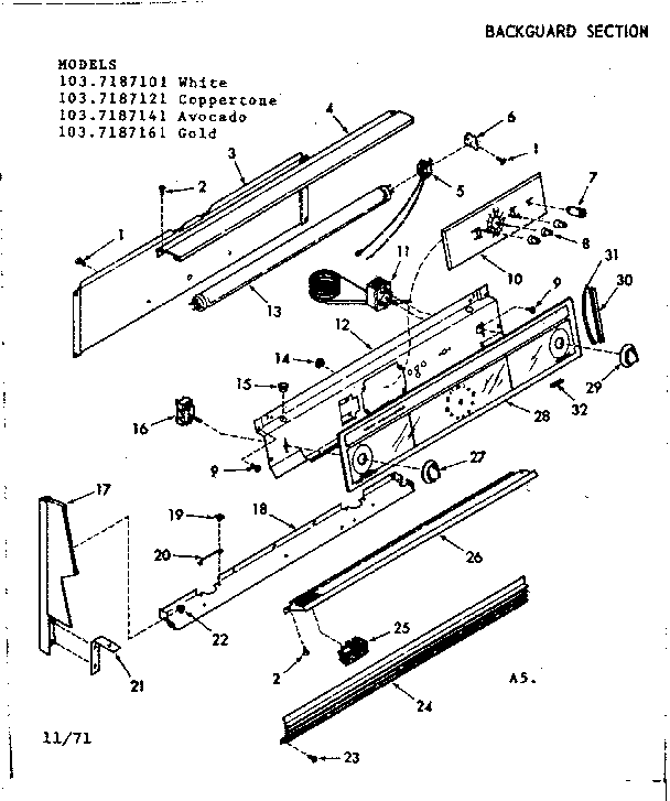 Kenmore 1037187101 backguard section diagram