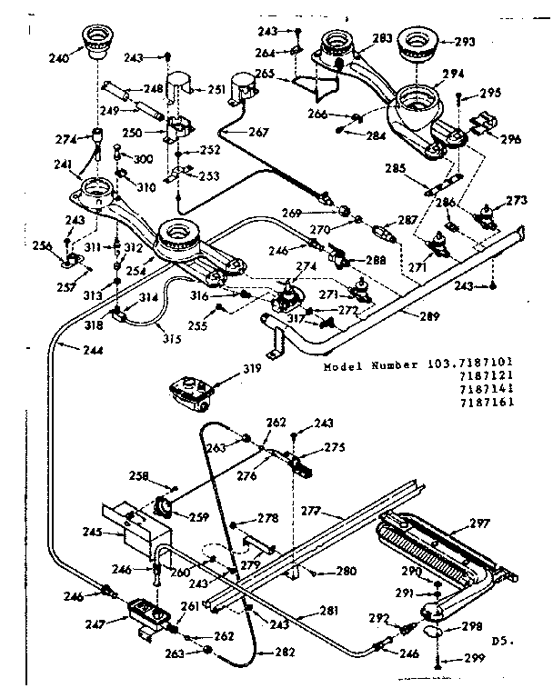 Kenmore 1037187101 burner section diagram