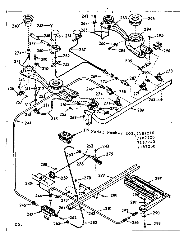 Kenmore 1037187260 burner section diagram