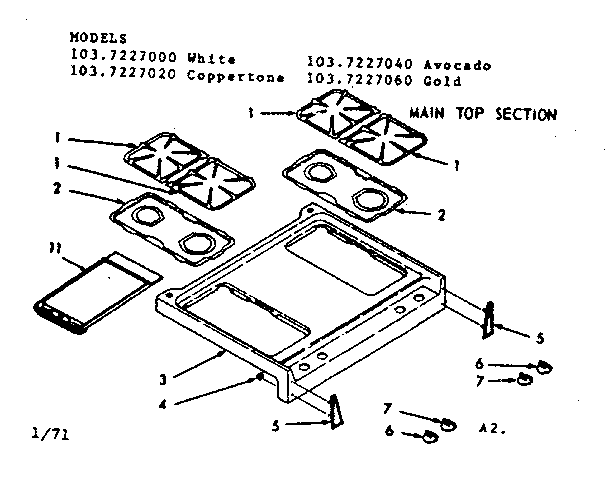 Kenmore 1037227060 main top section diagram