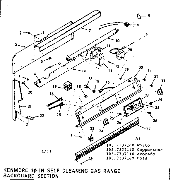 Kenmore 1037337100 backguard section diagram