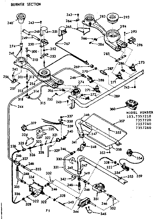 Kenmore 1037357220 burner section diagram