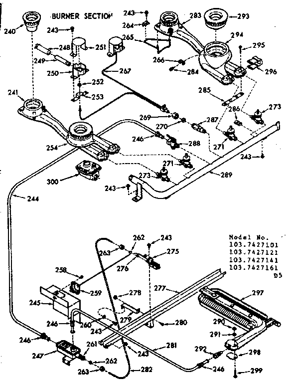 Kenmore 1037427161 burner section diagram