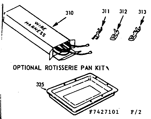 Kenmore 1037427161 wire harness & components & rotisserie pan kit diagram