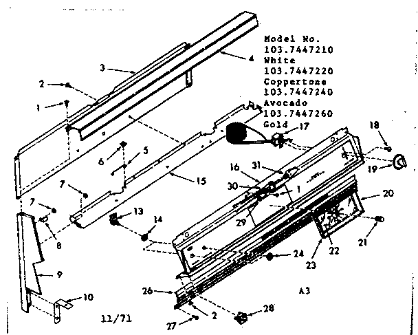 Kenmore 1037447210 backguard section diagram