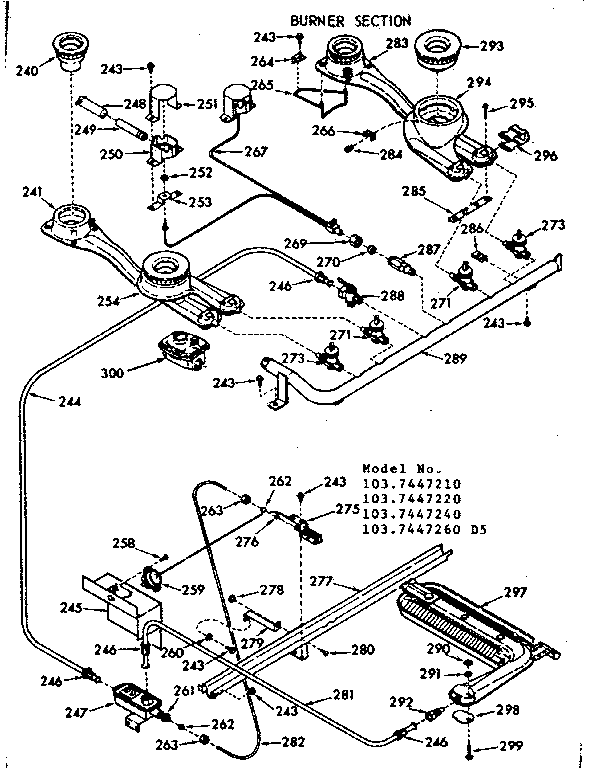 Kenmore 1037447210 burner section diagram