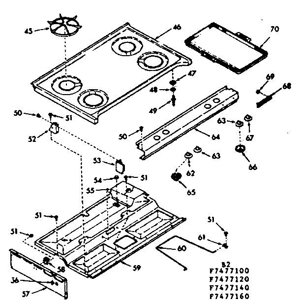Kenmore 1037477140 main top section diagram