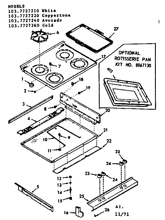 Kenmore 1037727210 main top section diagram