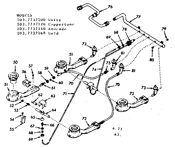 Kenmore 1037737100 top burner section diagram