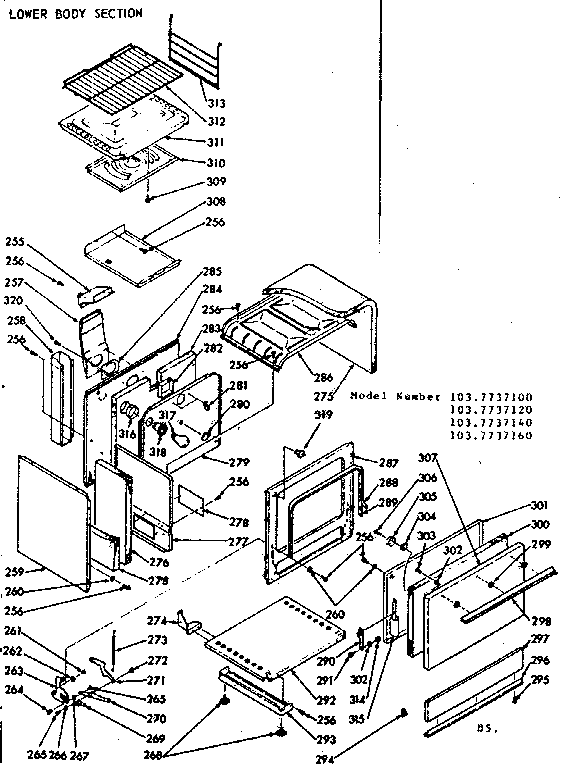 Kenmore 1037737100 lower body section diagram