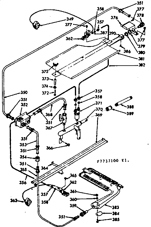 Kenmore 1037737100 upper & lower oven burner section diagram