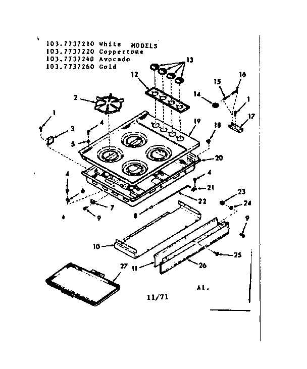 Kenmore 1037737240 main top section diagram