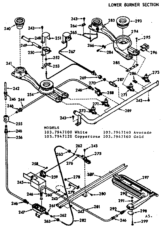 Kenmore 1037947140 lower burner section diagram