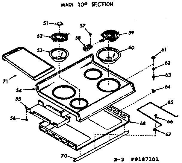 Kenmore 1039187101 main top section, pan & ring kit diagram