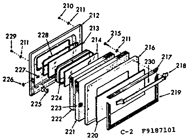 Kenmore 1039187101 oven door section diagram