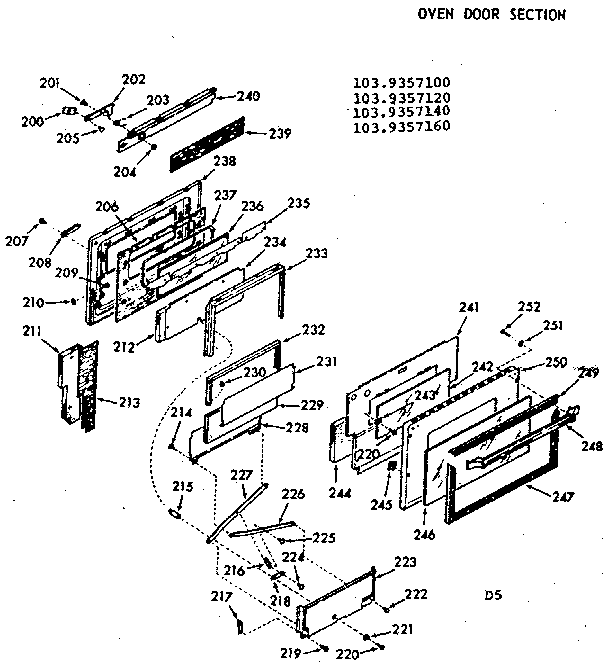 Kenmore 1039357120 oven door section diagram