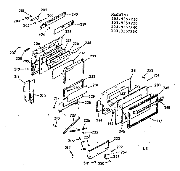 Kenmore 1039357210 oven door section diagram