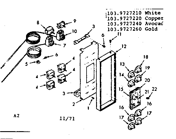 Kenmore 1039727260 control panel section diagram