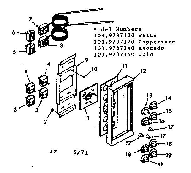 Kenmore 1039737160 control panel section diagram