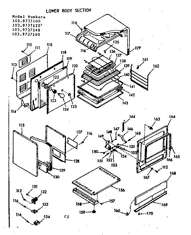 Kenmore 1039737160 lower body section diagram