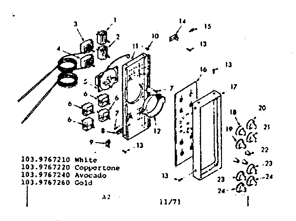 Kenmore 1039767220 control panel section diagram